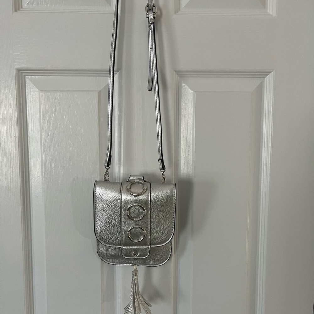 Silver Crossbody Bag with Tassel